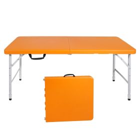 4ft Orange Portable Folding Table Indoor&Outdoor Maximum Weight 135KG Foldable Table for Camping