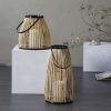 The Novogratz Brown Wicker Handmade Slatted Frame Decorative Candle Lantern with Handle