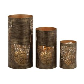 DecMode 3 Holder Copper Metal Leaf Decorative Candle Lantern, Set of 3