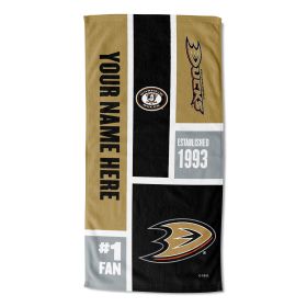 [Personalization Only] Official NHL Colorblock Personalized Beach Towel - Anaheim Ducks