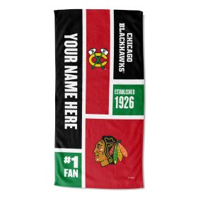 [Personalization Only] Official NHL Colorblock Personalized Beach Towel - Chicago Blackhawks