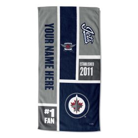 [Personalization Only] Official NHL Colorblock Personalized Beach Towel - Winnipeg Jets