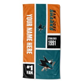 [Personalization Only] Official NHL Colorblock Personalized Beach Towel - San Jose Sharks