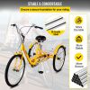 VEVOR Yellow Adult Tricycle 24'' 1-Speed 3 Wheel Bikes, Foldable Adult Tricycle 3 Wheel Bike Trike for Adults