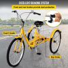 VEVOR Yellow Adult Tricycle 24'' 1-Speed 3 Wheel Bikes, Foldable Adult Tricycle 3 Wheel Bike Trike for Adults