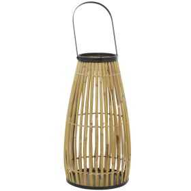 The Novogratz Brown Wicker Handmade Slatted Frame Decorative Candle Lantern with Handle