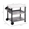 Outsunny Three-Shelf Outdoor Grill Cart with Stainless Steel Tabletop, Side Handle, 32" x 20.5" Multifunctional Pizza Oven Stand