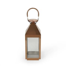 Noble House Eugene Kestrel 16" Modern Stainless Steel Lantern, Rose Gold