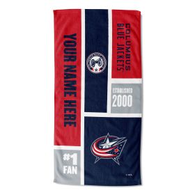 [Personalization Only] Official NHL Colorblock Personalized Beach Towel - Columbus Blue Jackets