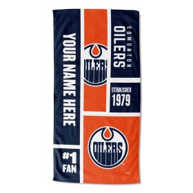 [Personalization Only] Official NHL Colorblock Personalized Beach Towel - Edmonton Oilers