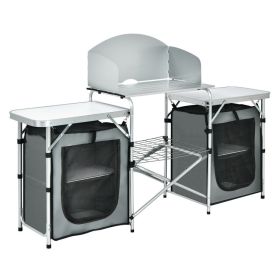 Folding Camping Table with Storage Organizer (Color: Gray)